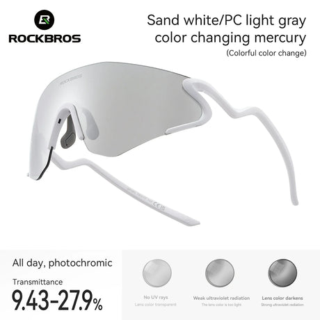 Photochromic Cycling Sunglasses with UV400 Protection#Color_White