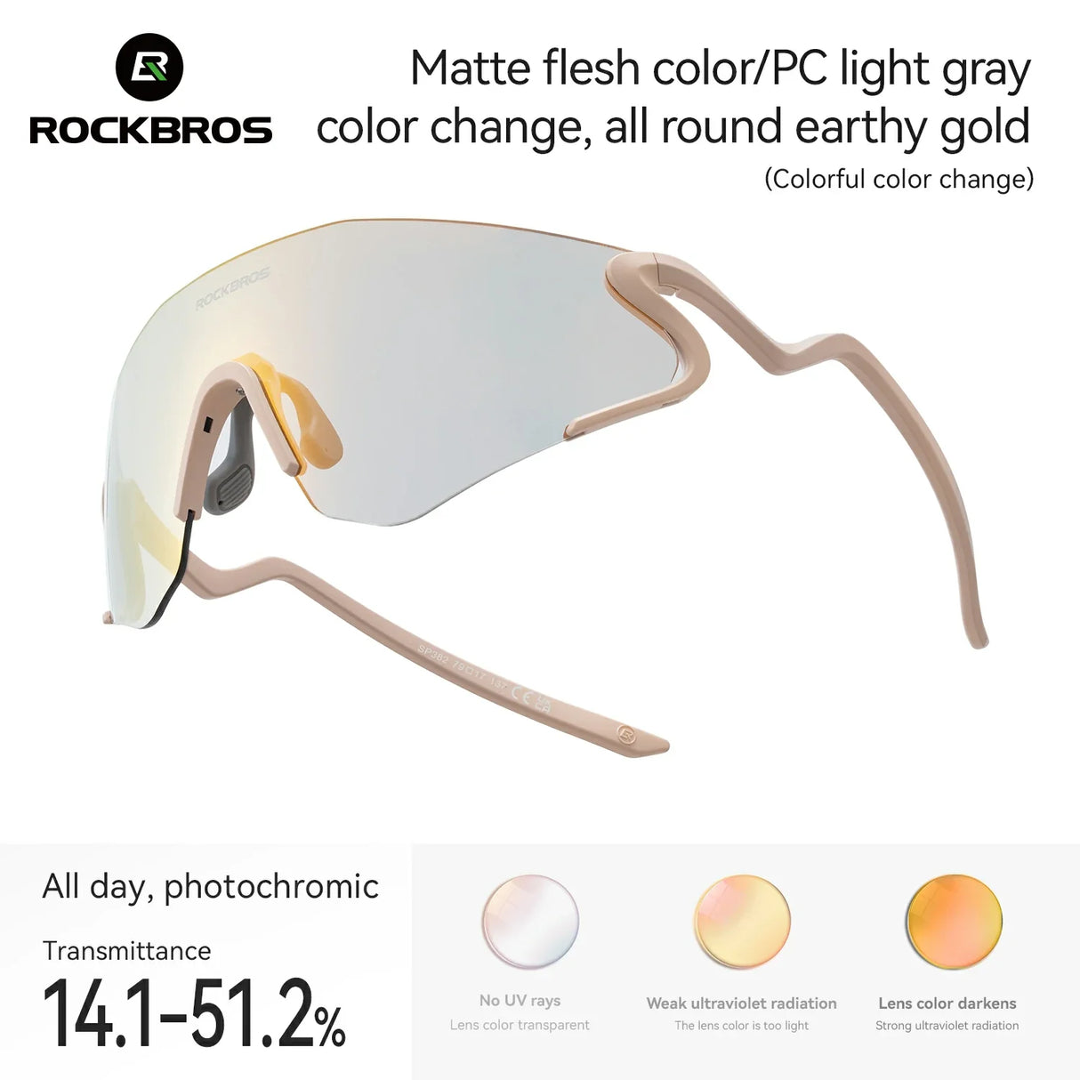 Photochromic Cycling Sunglasses with UV400 Protection#Color_Apricot