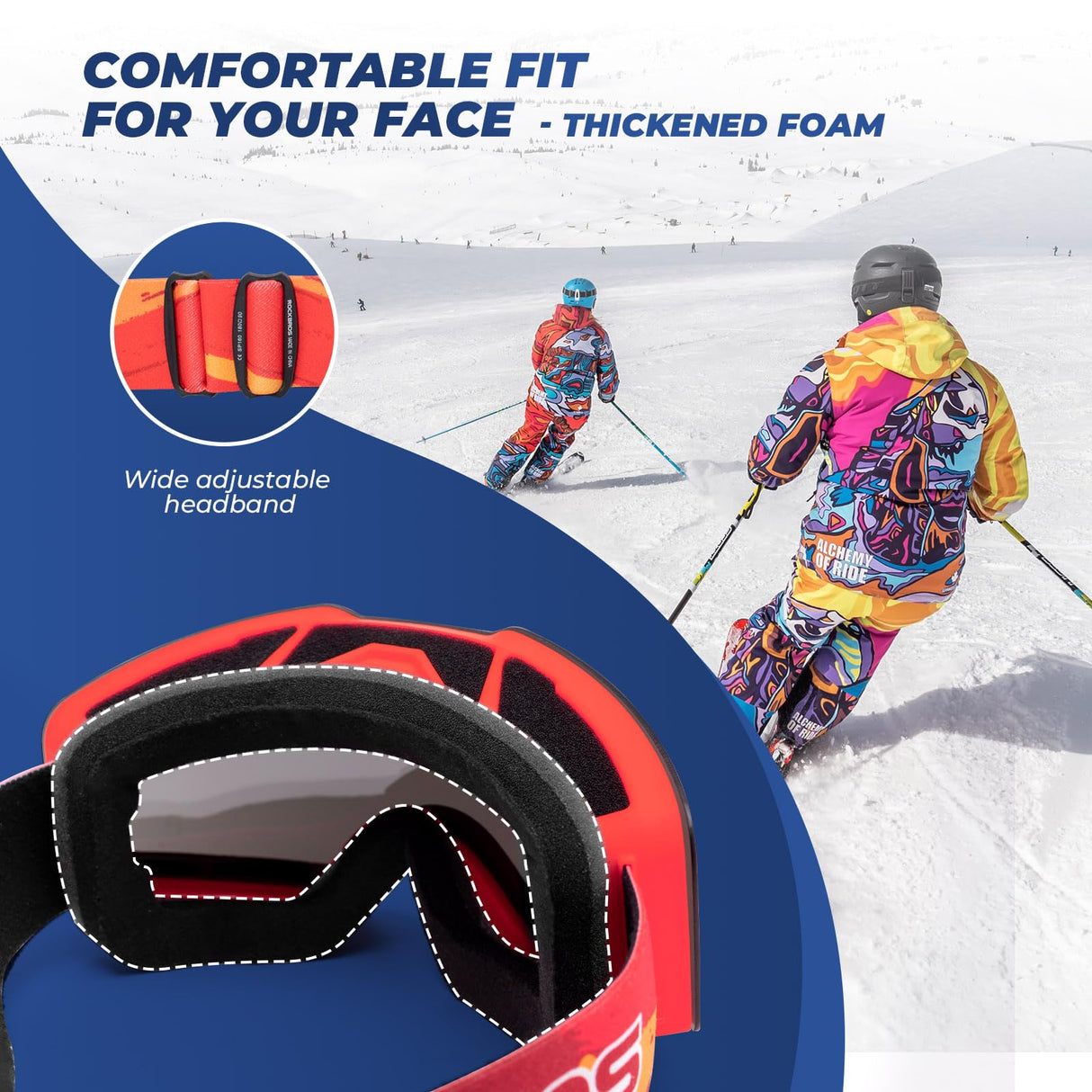 ROCKBROS ROCKBROS Okulary Narciarskie Gogle, Polaryzacyjne, Przeciwmgielne, Jasne i Szerokie Widzenia, Niełatwe do Złamania, Regulowany Pałąk, Wygodne, Uniwersalne, Niebieski Gogle narciarskie