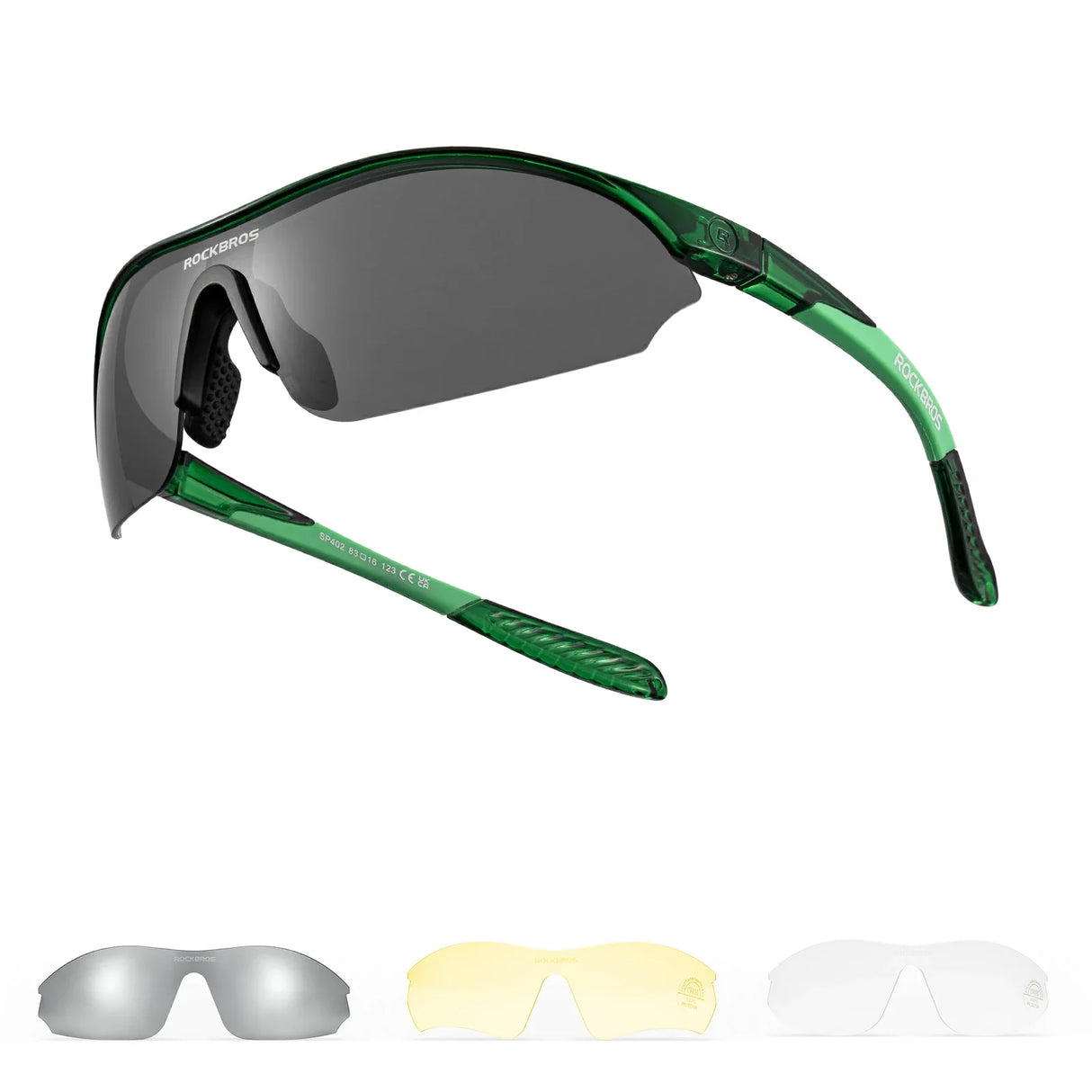 Sports Cycling Sunglasses with 3 Interchangeable#Color_Green