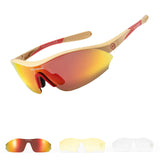 Sports Cycling Sunglasses with 3 Interchangeable#Color_Khaki