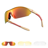 Sports Cycling Sunglasses with 3 Interchangeable#Color_Khaki