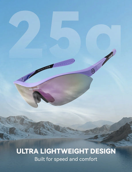 Sports Cycling Sunglasses with 3 Interchangeable#Color_Purple