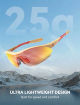 Sports Cycling Sunglasses with 3 Interchangeable#Color_Khaki