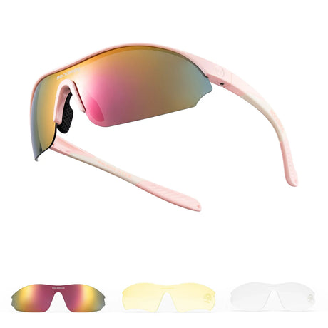 ROCKBROS Lekkie Okulary Sportowe z 3 Wymiennymi Soczewkami – SP402 Okulary i gogleRóżowy