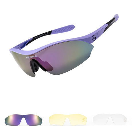 Sports Cycling Sunglasses with 3 Interchangeable#Color_Purple