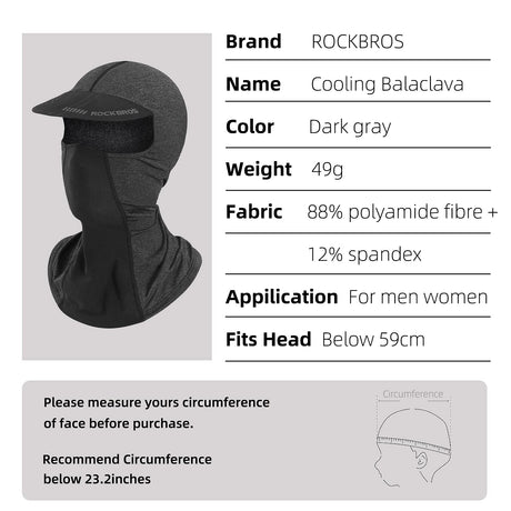 ROCKBROS ROCKBROS Kominiarka z daszkiem pod kask Ochrona UV Szybkie suche lato do jazdy na rowerze Wędkowanie Sporty na świeżym powietrzu, Unisex Kominiarki