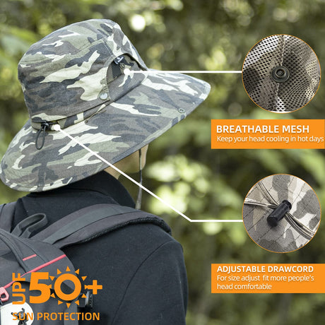 ROCKBROS ROCKBROS Kapelusz Przeciwsłoneczny, Ochrona przed Promieniowaniem UV, Składany, Outdoorowy Kapelusz na Wędrówki, Kapelusz Wędkarski, Kapelusz Ogrodowy, Kapelusz Moro, Damski Męski Czapki