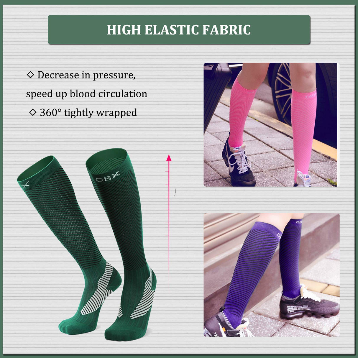 ROCKBROS ROCKBROS Pończochy Uciskowe Skarpety Sportowe, dla Kobiet i Mężczyzn, Zielone, Rozmiar S, do Biegania， Gra w Piłkę Nożną, Jazdy na rowerze, Turystyki Piesza itd. Skarpetka