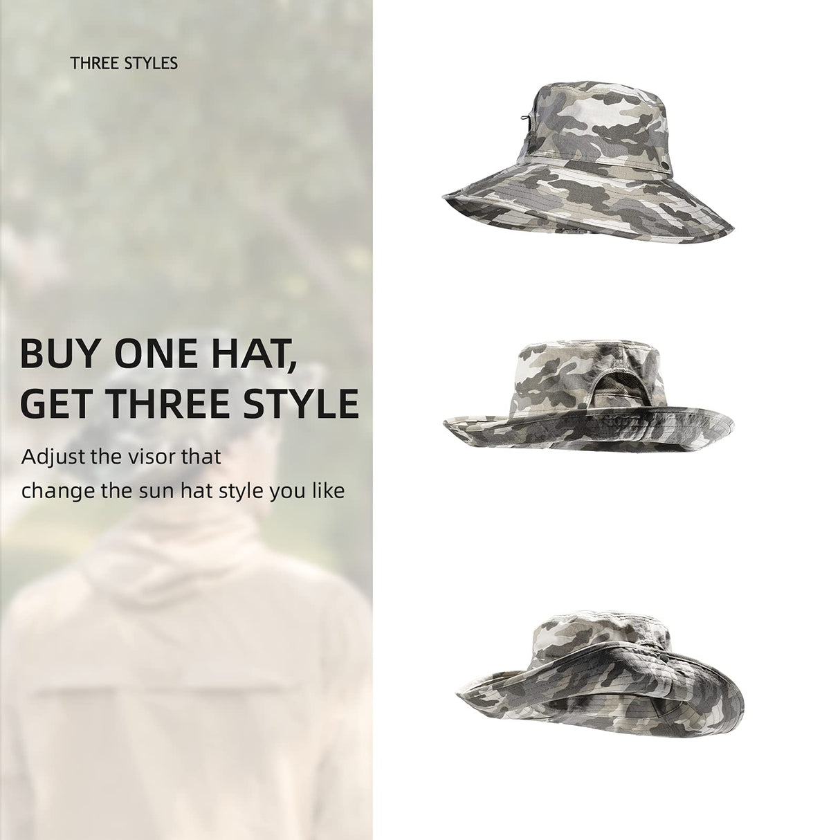 ROCKBROS ROCKBROS Kapelusz Przeciwsłoneczny, Ochrona przed Promieniowaniem UV, Składany, Outdoorowy Kapelusz na Wędrówki, Kapelusz Wędkarski, Kapelusz Ogrodowy, Kapelusz Moro, Damski Męski Czapki